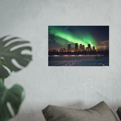 City Skyline Aurora Borealis Display
