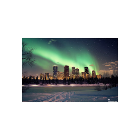 City Skyline Aurora Borealis Display