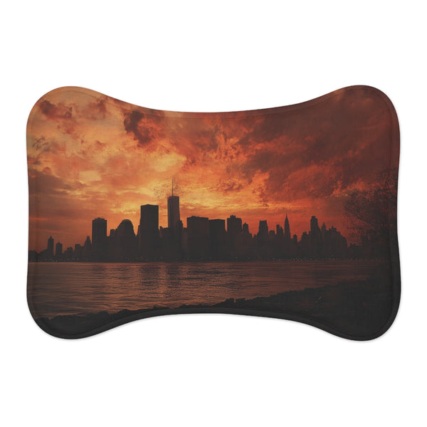 "City Sunset Pet Mat" - Bring the NYC skyline to your furry friend's rest time with this vibrant and cozy mat featuring a stunning sunset backdrop. Perfect for snuggling up in style!