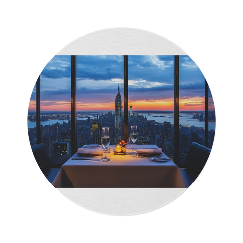 "Cityscape Sunset Round Rug"