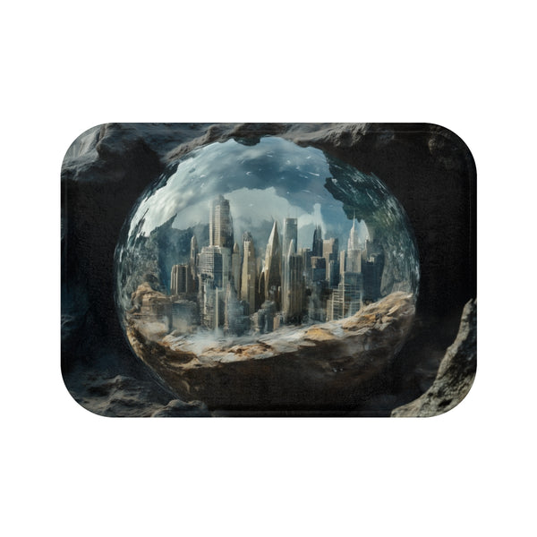 Cityscape-themed transparent bath mat design