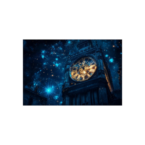 Clock Tower Stars Gears Poster