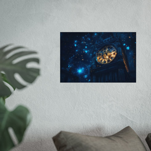 Clock Tower Stars Gears Poster