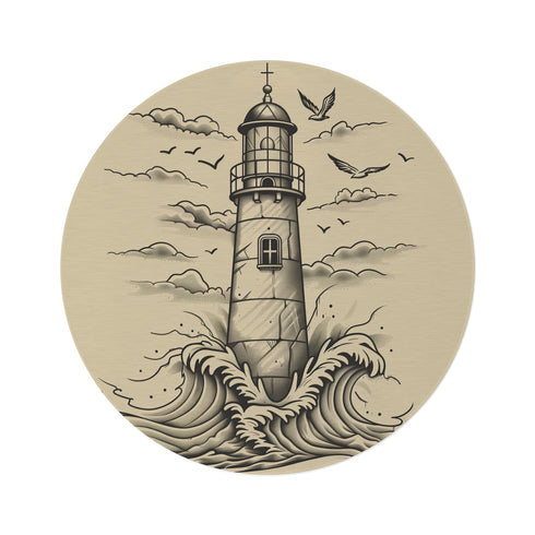 "Coastal Charm Hand-Drawn Lighthouse Rug"