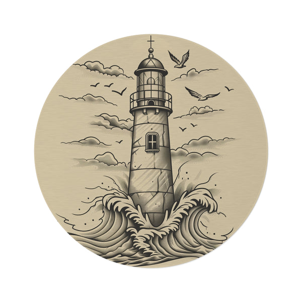"Coastal Charm Hand-Drawn Lighthouse Rug"