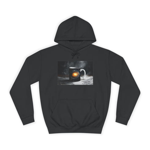 Coffee Mug with Galaxy Inside Graphic Unisex College Hoodie - Jet Black Front