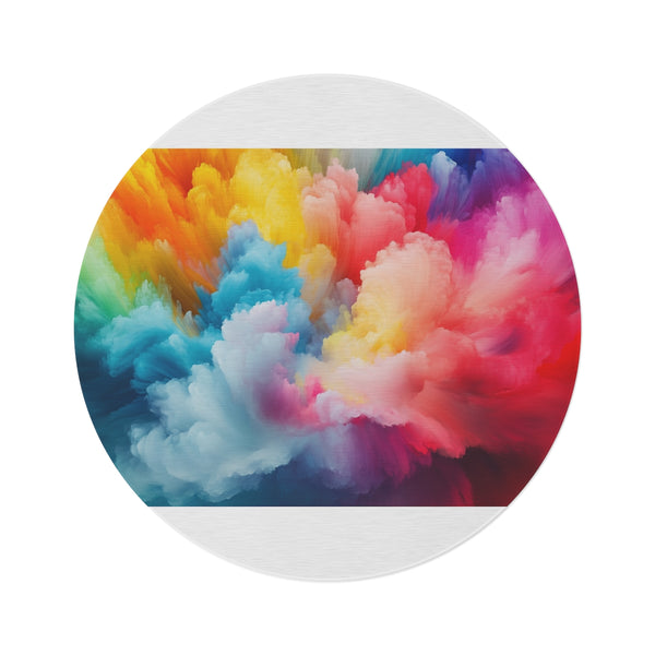 "Color Explosion Round Rug: Vibrant Abstract"