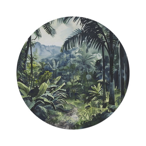 "Congo Rainforest Watercolor Round Rug"