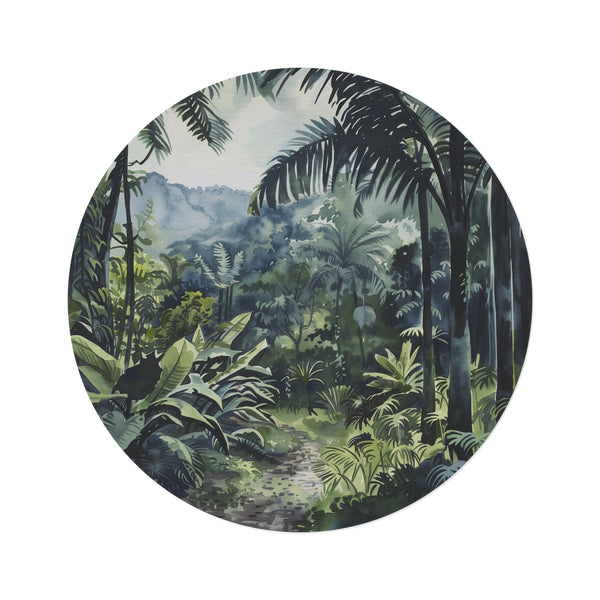 "Congo Rainforest Watercolor Round Rug"