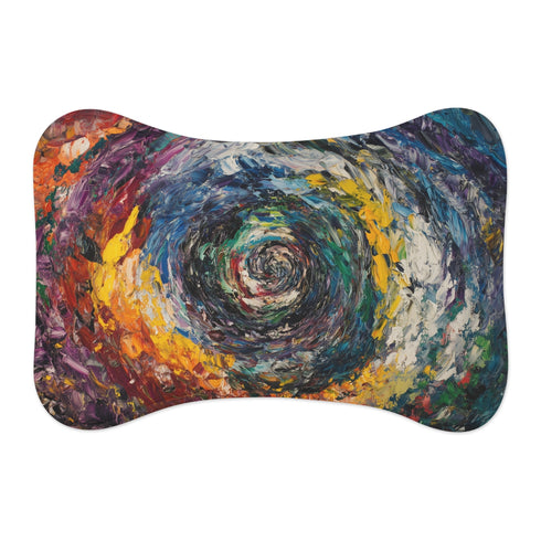 "Cosmic Chaos Pet Mat: Swirling Vortex of Color for Your Furry Friend"