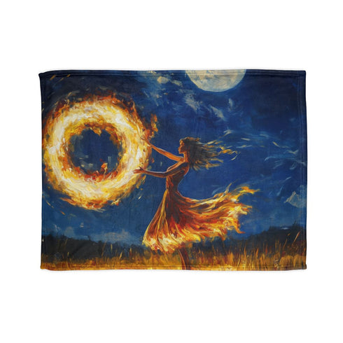 Cosmic Fire Dancer under Moonlight Plush Fleece Throw Blanket