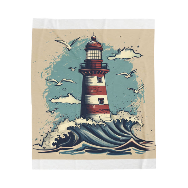 "Cozy Lighthouse Waves Plush Blanket"