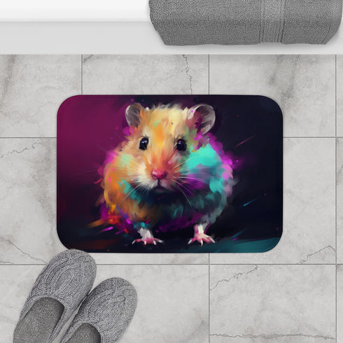 Cute Hamster Watercolor Neon Colors Luxury Memory Foam Bath Mat - Bathroom Lifestyle View