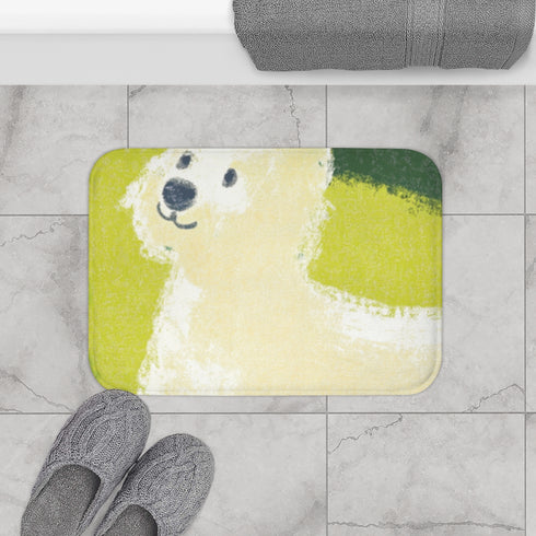 Cute West Highland Dog with Soft Luxury Memory Foam Bath Mat - Bathroom Lifestyle View