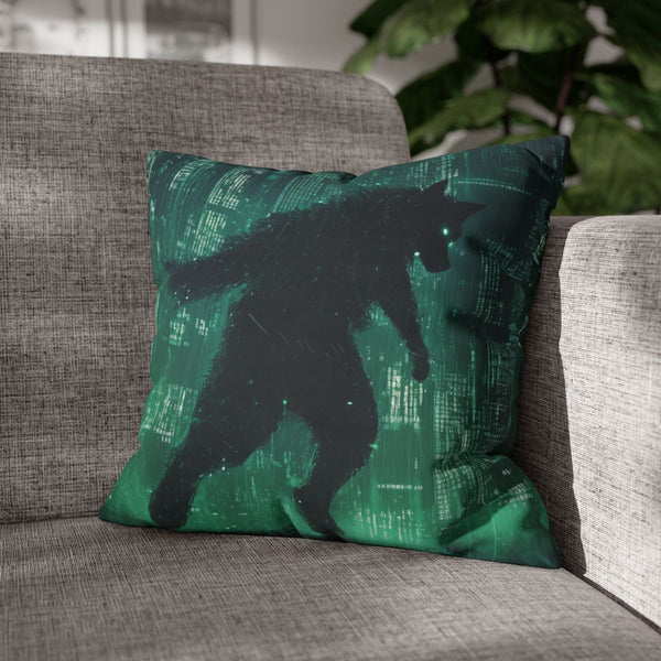 Cyber Wolf Running Through Code Rain — Double-Sided Cushion Cover — Sofa & Armchair Living Room Lifestyle View