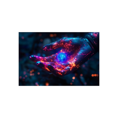 Cybernetic Hand Holding Tiny Galaxy