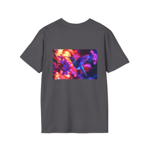 Cybernetic Hummingbird Neon Flowers T-Shirt