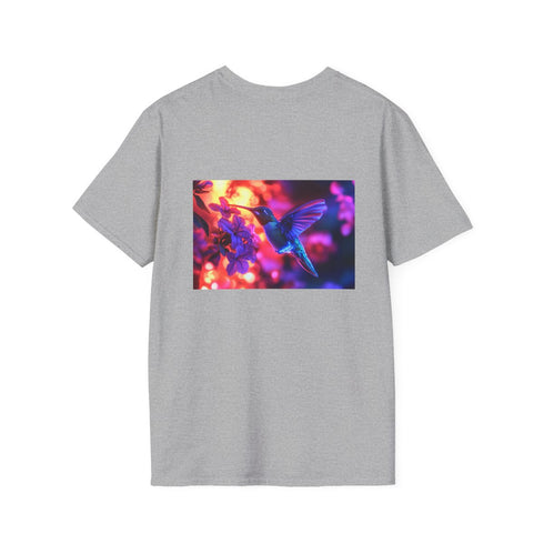 Cybernetic Hummingbird Neon Flowers T-Shirt