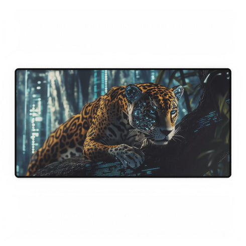Cybernetic Jaguar in Data Jungle — XL Gaming Desk Mat — Full Top-Down Artwork View