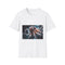 Cybernetic Octopus Tangled in Data Lines Graphic Unisex Softstyle T-Shirt - Front View