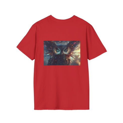 Cyberpunk Owl T-Shirt with Digital Feather Design