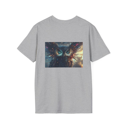 Cyberpunk Owl T-Shirt with Digital Feather Design