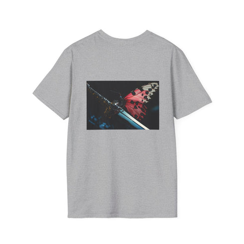 Cyborg butterfly perched on sword