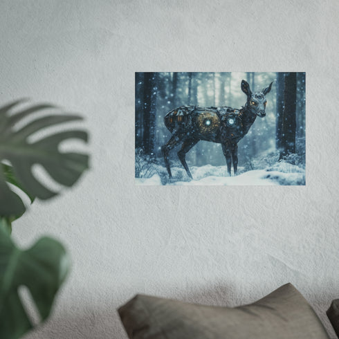 Cyborg Deer Roaming Snowy Forest