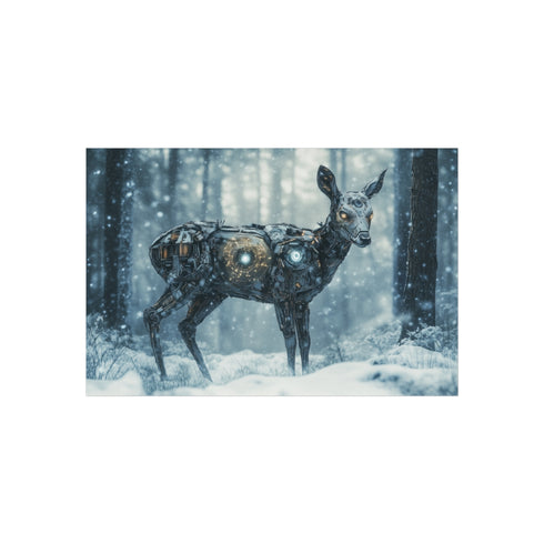 Cyborg Deer Roaming Snowy Forest