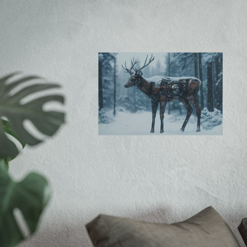 Cyborg Deer Roams Snowy Forest