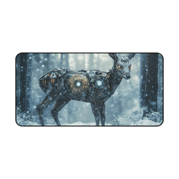 Cyborg Deer Snowy Forest Desk Mat