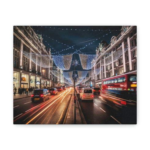 Urban sophistication illuminated canvas print with vibrant city energy and glowing lights.