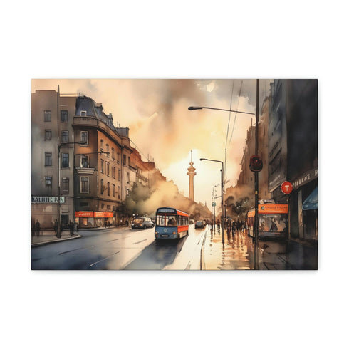 Berlin Sunset Canvas Art 8"x10" with 1.25" Hanging Hardware Landmarks Skyline.
