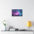 Cyberpunk Data Ghost in Abandoned Lab — Stretched Canvas Wall Art — Living Room Wall Lifestyle View