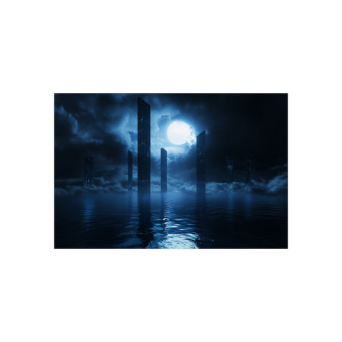 "Data Towers Rising Dark Sea"