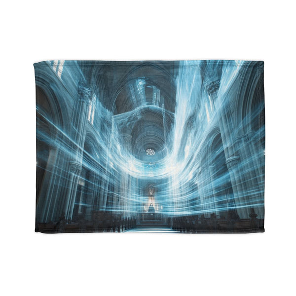 Data Vortex Swirling Through Cathedral (Edition II) — Plush Fleece Throw Blanket — Full Spread Plush Fleece Artwork View