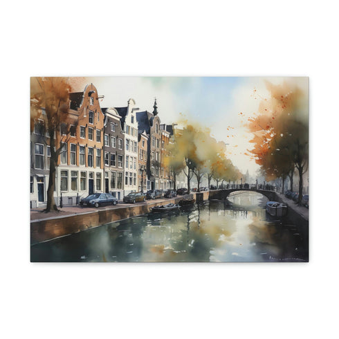 Amsterdam Canal and Bridge Canvas Print, Home Wall Decor, 8x10"