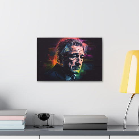 Intense De Niro canvas art with Hollywood glamour.