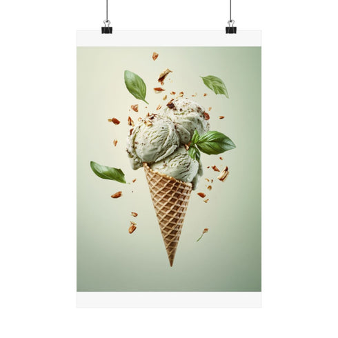 Delicious Basil Gelato in Waffle.