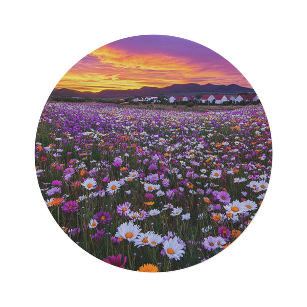 "Desert Bloom Purple Pin Round Rug"