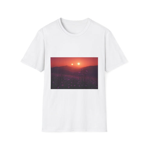 Desert Bloom Under Triple Suns Graphic Unisex Softstyle T-Shirt - Front View
