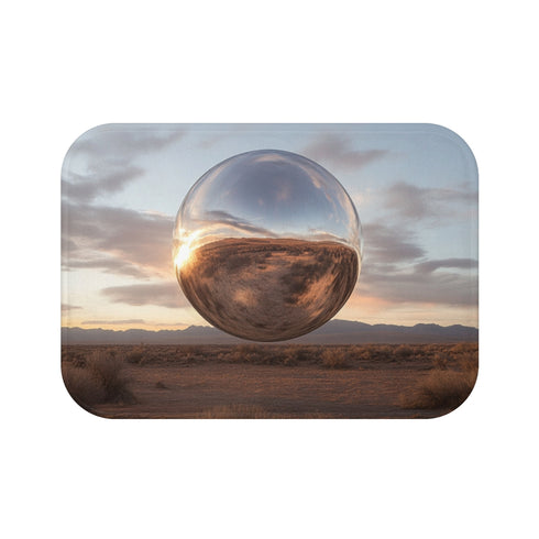 "Desert Oasis Bath Mat" - Elevate your bathroom with this luxurious brushed metal sphere design inspired by the vast and serene landscapes of New Mexico. Enjoy a touch of desert beauty with every step on this unique and stylish bath mat.