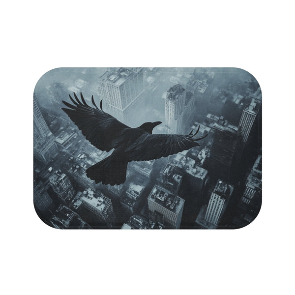 "Desolate Cityscape Crow Bath Mat"