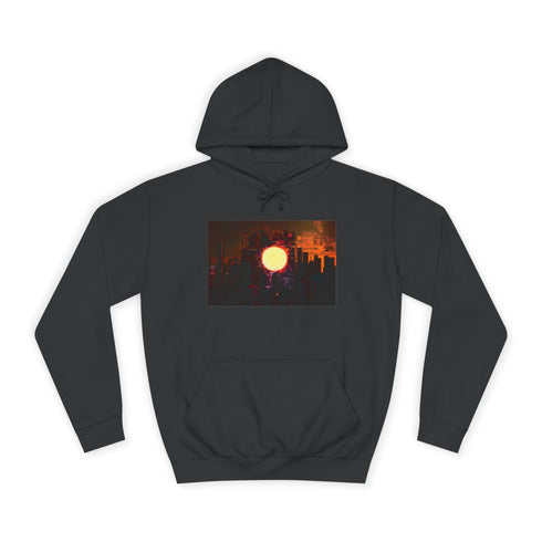 Digital Eclipse Over Cyber City Graphic Unisex College Hoodie - Jet Black Front