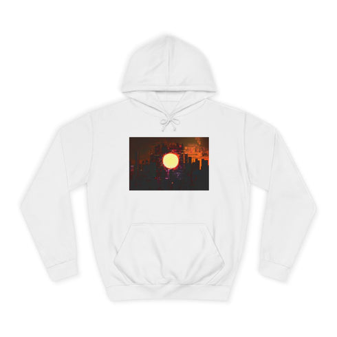 Digital Eclipse Over Cyber City Graphic Unisex College Hoodie - Arctic White Front