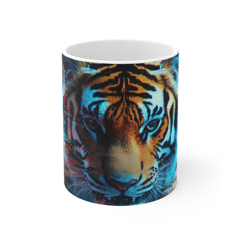 "Digital Glitch Tiger Coffee Mug"
