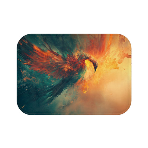 "Digital Phoenix Rebirth Themed Bath Mat"