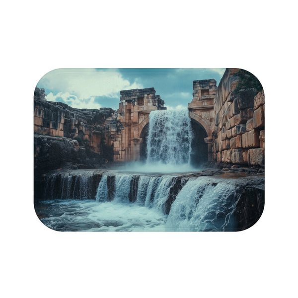 "Digital Waterfall Ancient Ruins Bathmat"