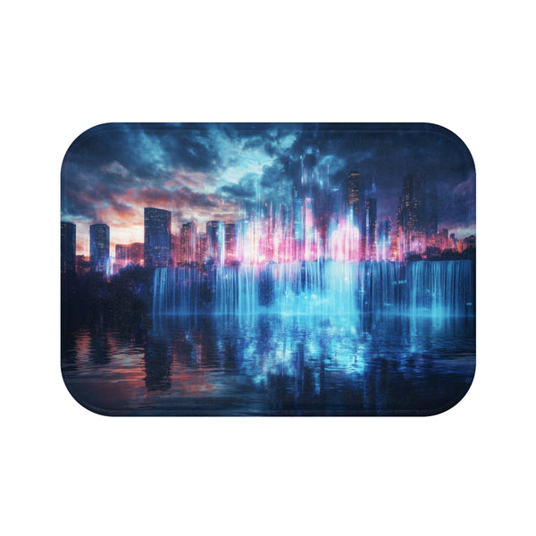 "Digital Waterfall Bath Mat Design"