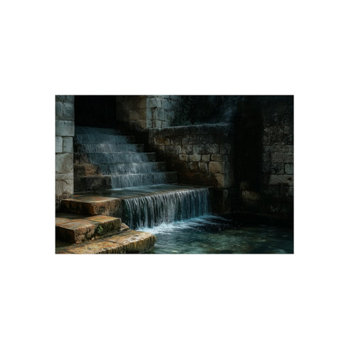 Digital Waterfall Cascading Over Ruins